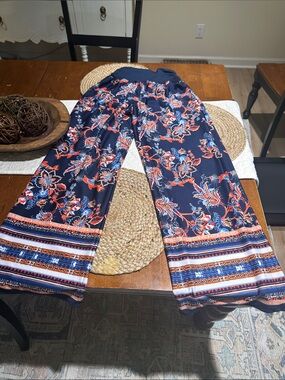 new directions Navy Wide-Leg Floral Border Print Pants